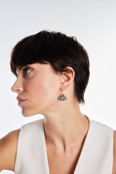 Wings Gold Plated Eye and Angel Wing Charm Pinned Earrings - 2