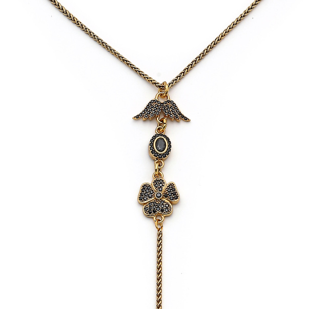 Wings , Heart & Clover Charm Chain Necklace - 4