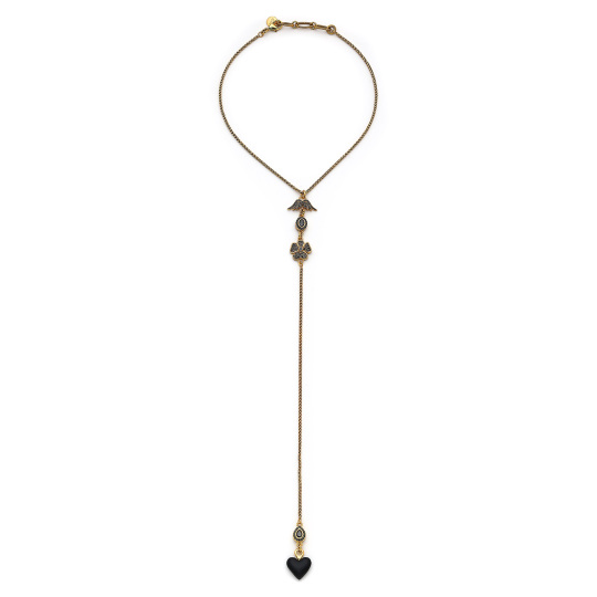 Wings , Heart & Clover Charm Chain Necklace 