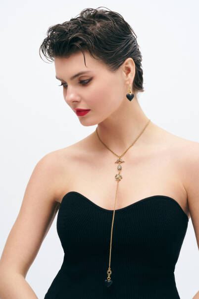 Wings , Heart & Clover Charm Chain Necklace - 3