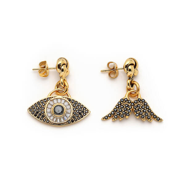 Wings Zirkon Göz Charm Küpe - 1