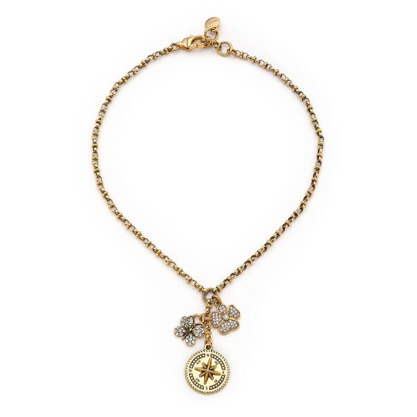 Wish Upon Gold Plated Zircon Butterfly, Clover, Compass Charm Chain Necklace - 1