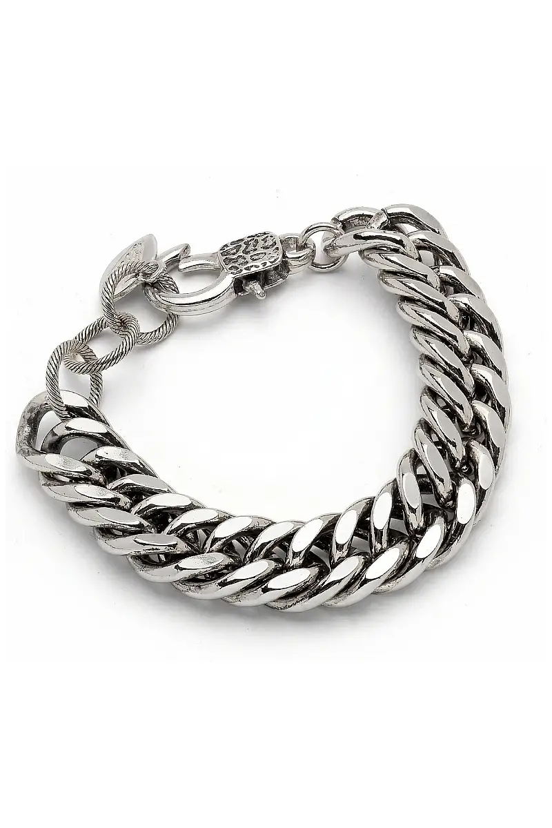 You Silver Plated Thick Chain Bracelet