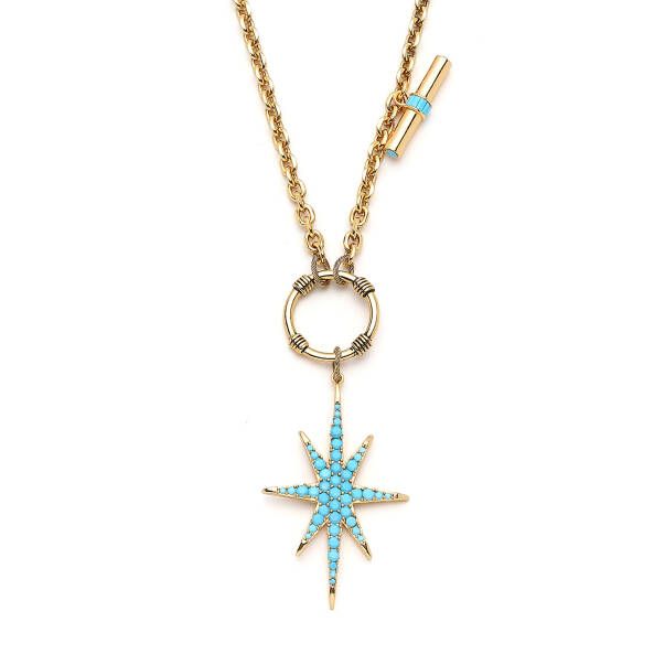 Zanira Turquoise Zircon Star Charm Gold Plated Chain Necklace - 3