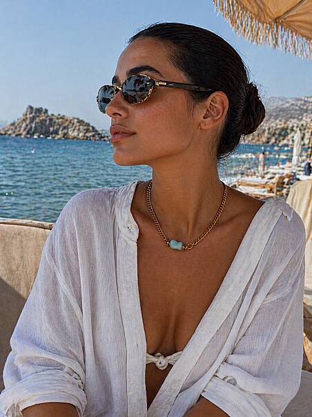 Zefira Glass Bead Gold Plated Chain Necklace - 2