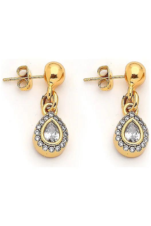 Zelda Zircon Gold Plated Pinned Earrings 