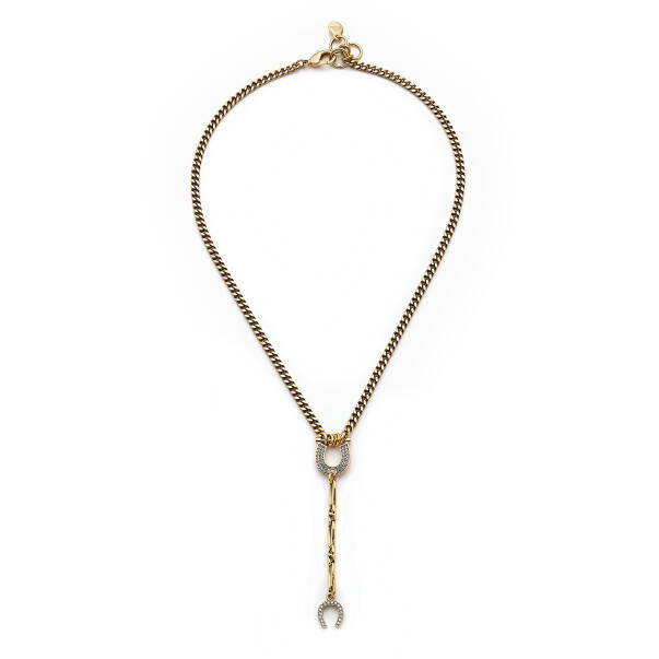 Zenith Altın Kaplama Zirkon Nal Charm Zincir Kolye - 1