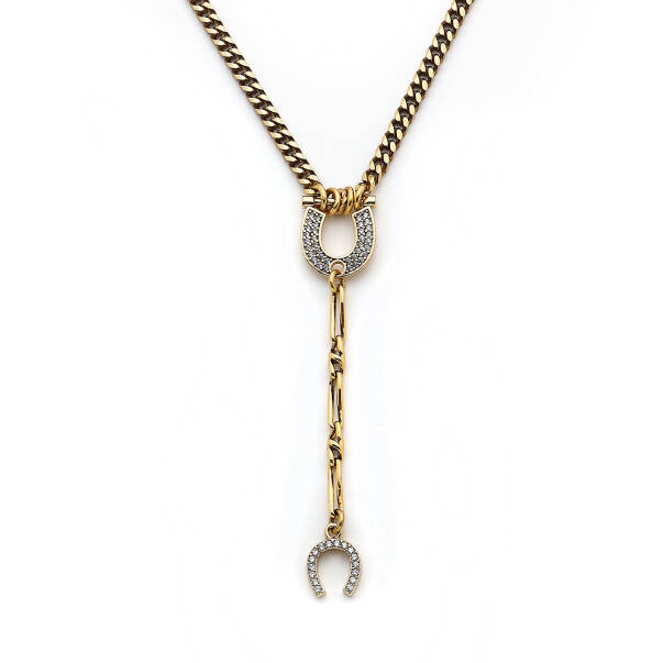 Zenith Altın Kaplama Zirkon Nal Charm Zincir Kolye - 4