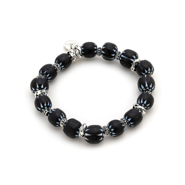 Zenith Black Glass Bead Silver Plated Bracelet - 1