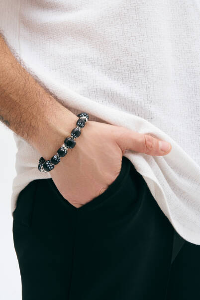 Zenith Black Glass Bead Silver Plated Bracelet - 3