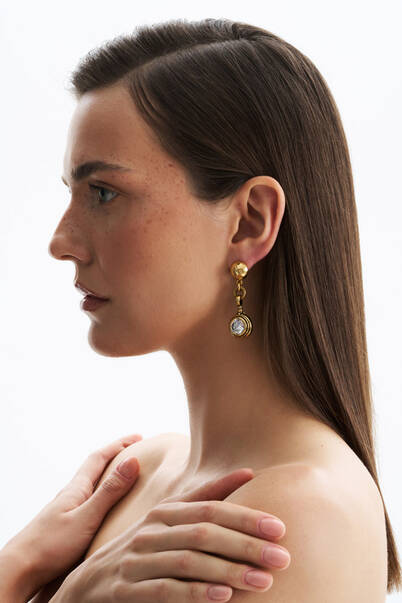 Zeti Zircon Gold Plated Pinned Earrings - 1